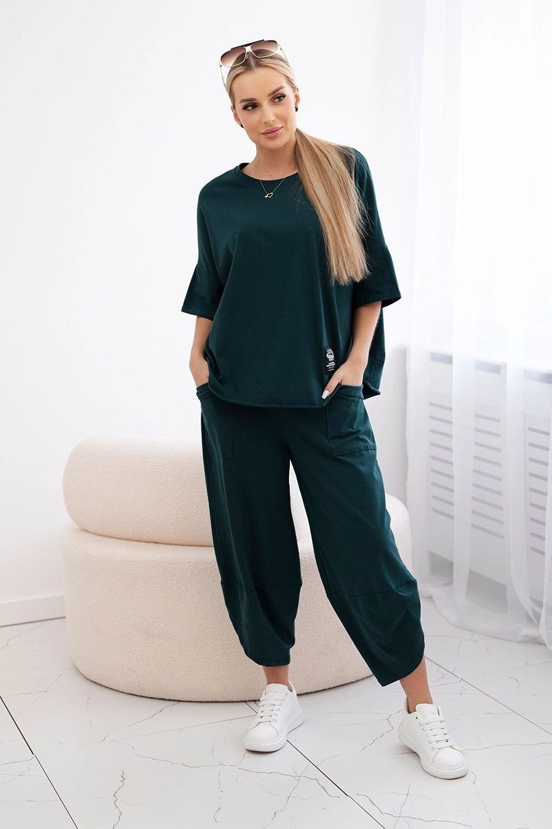 Dámský bavlněný komplet halenka + kalhoty Ivoire