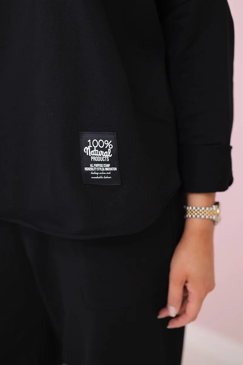 damskie spodnie i bluza bawełniane czarne zestaw kompletny
