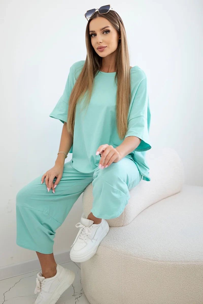 Dámský bavlněný komplet halenka + kalhoty Ivoire