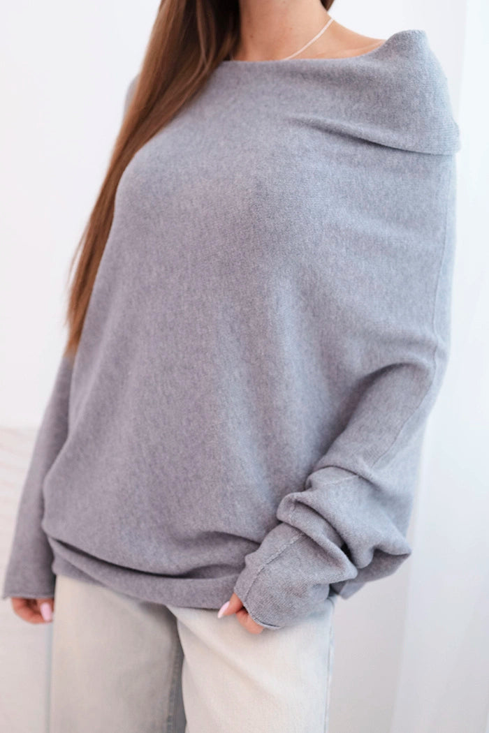 damskie swetry wiskozowe asymetryczne koloru czekoladowego z rękawami nietoperz