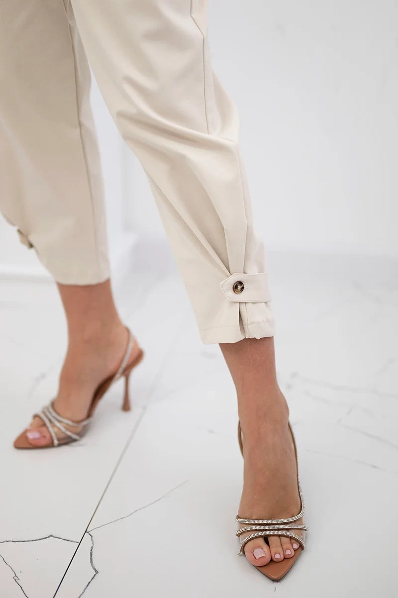 damskie spodnie summer punto khaki z zapięciem na nogawkach detail