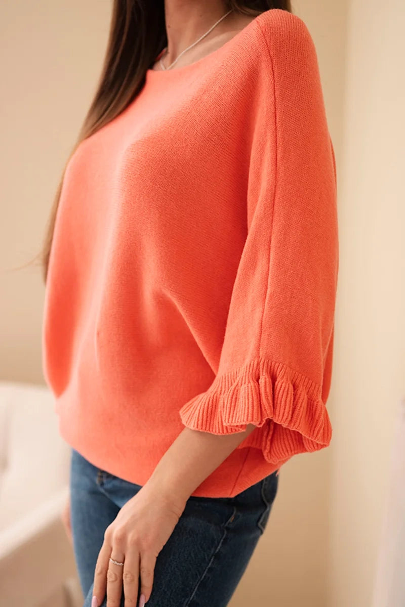 damskie swetry nietoperz fioletowe z okrągłym dekoltem moda jesień zima