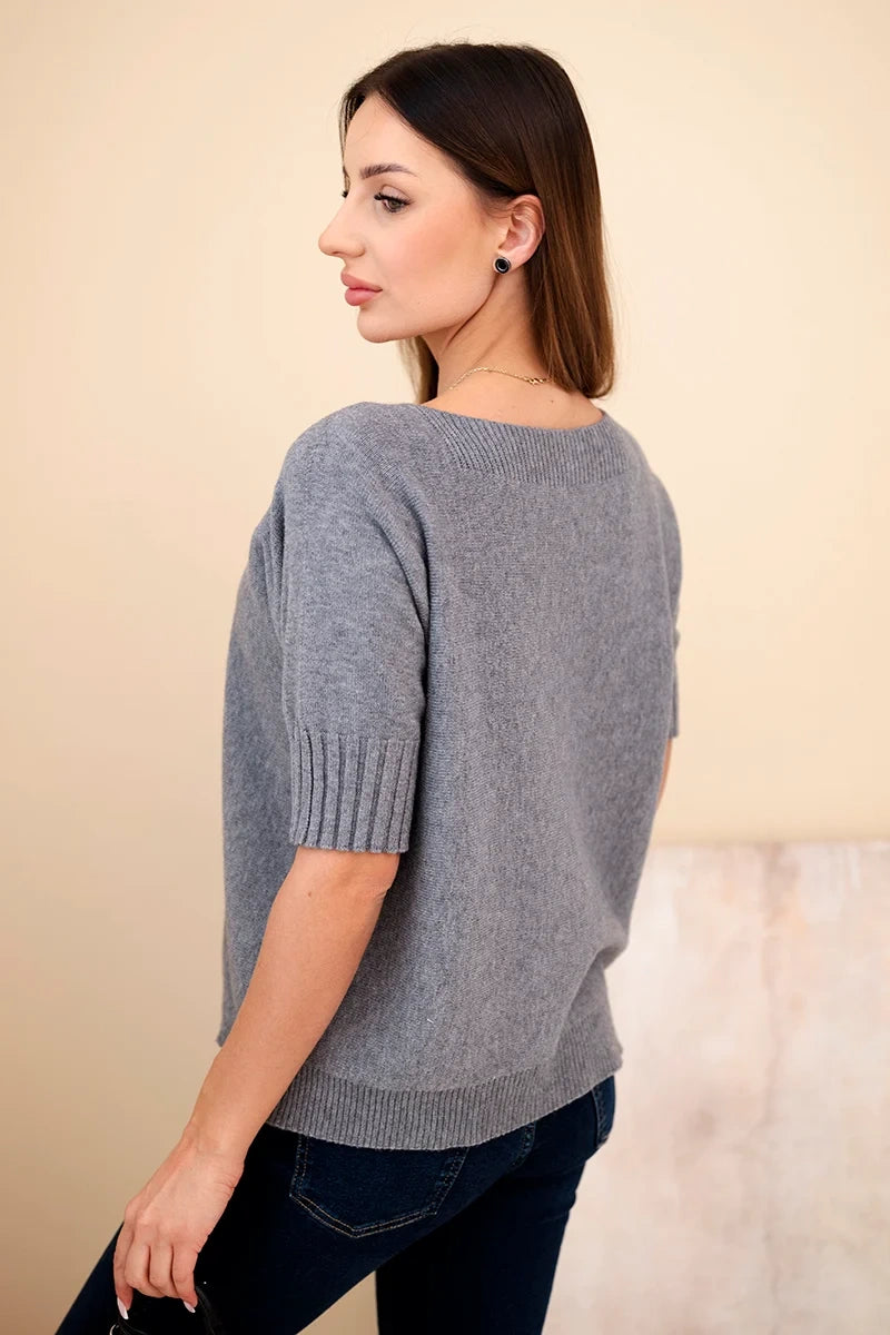 damskie sweter z wiskozy camelowy krótki rękaw elegancki casual