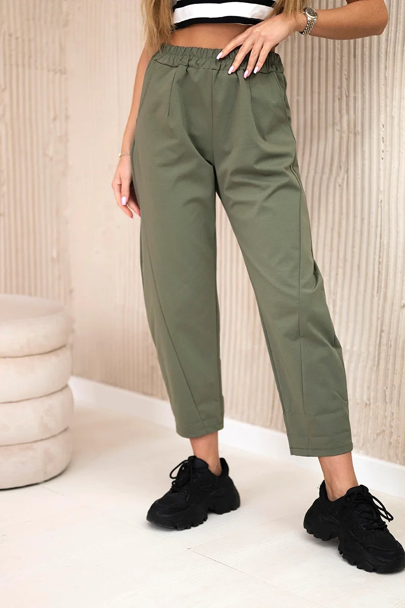 damskie spodnie summer punto w kolorze khaki z kieszeniami