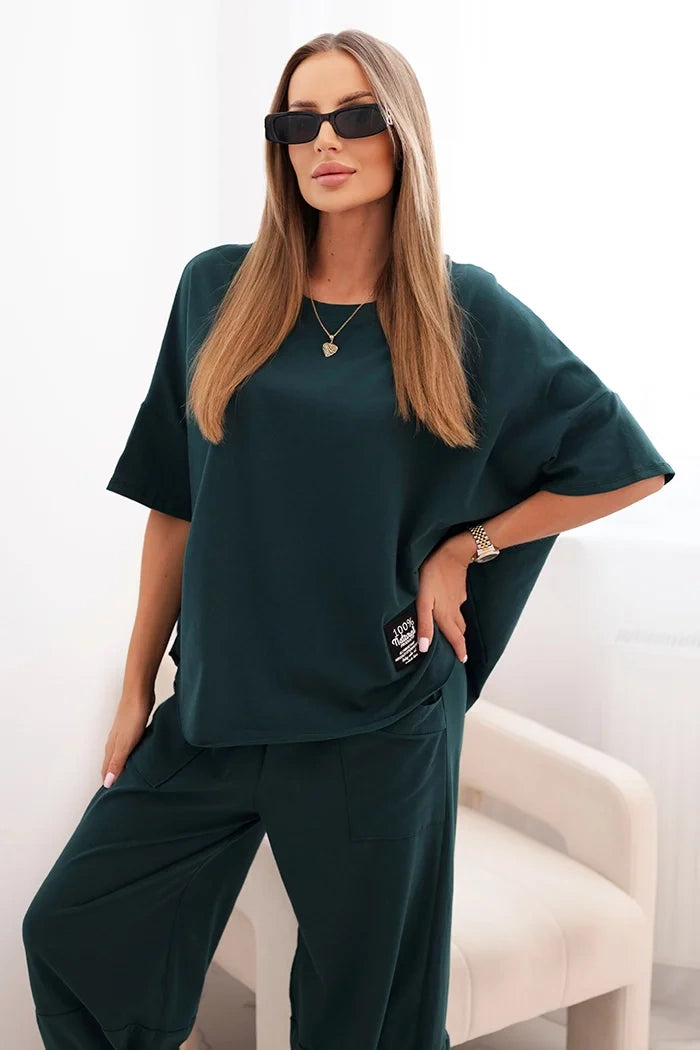 Dámský bavlněný komplet halenka + kalhoty Ivoire