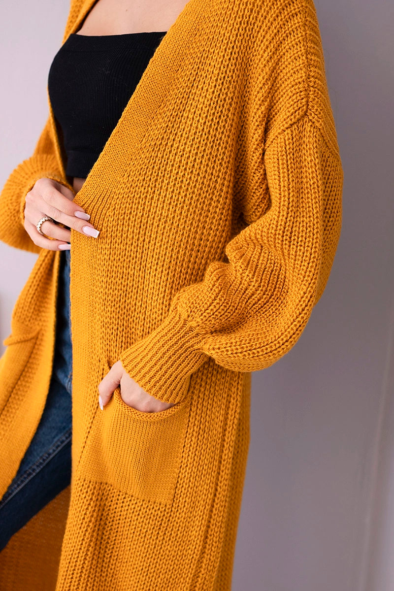 damskie długie cardigan w głębokim fiolecie, wygodna wełniana dzianina