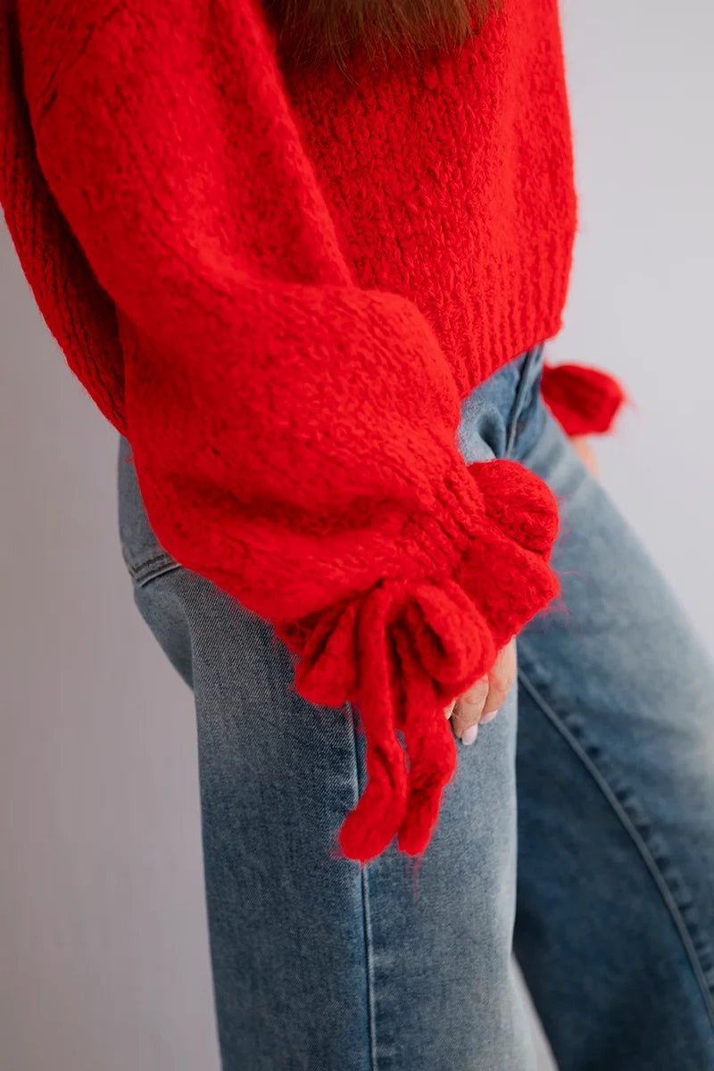 damskie ubranie mohair na drutach niebieski sweter z fantazyjnymi rękawami