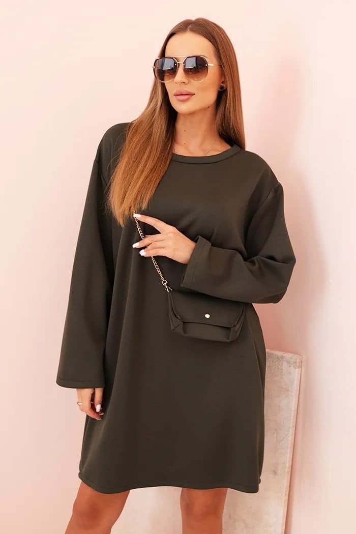 Sukienka damska wiskozowa plus size z torebką Jeannette, kolor Khaki