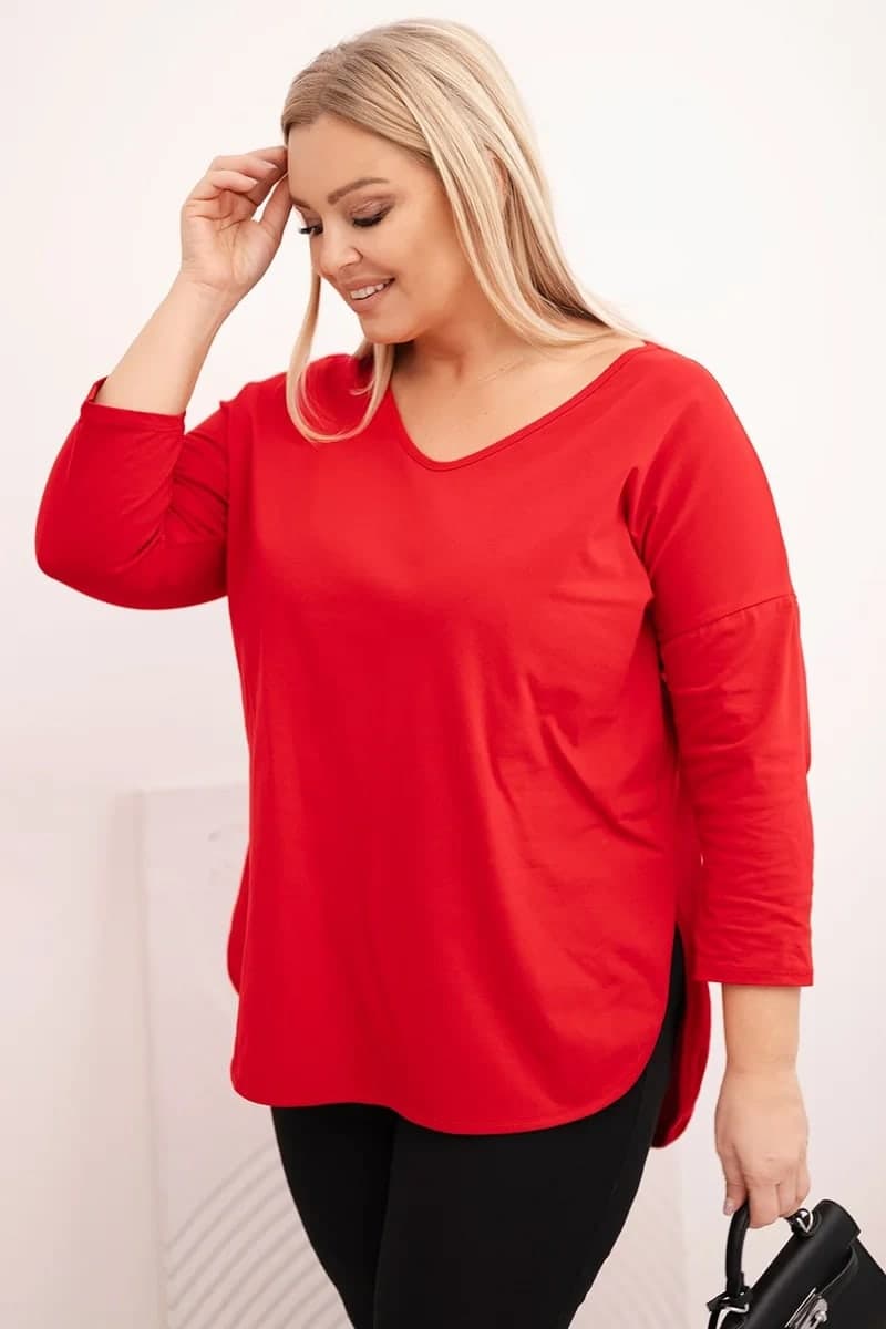 Bluzka damska bawełniana plus size z dekoltem V Amparo, kolor Czerwony