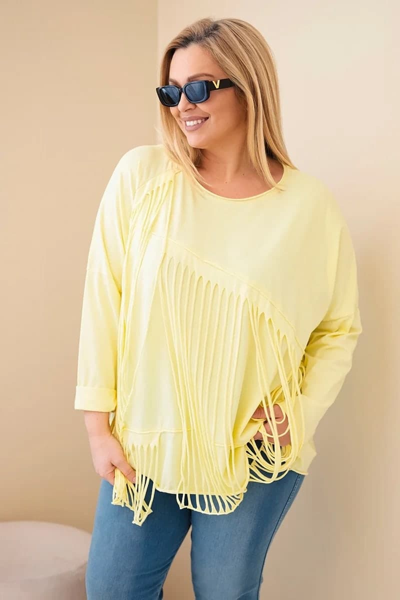 Bluzka damska bawełniana Plus Size z frędzlami Miriam, kolor Żółty