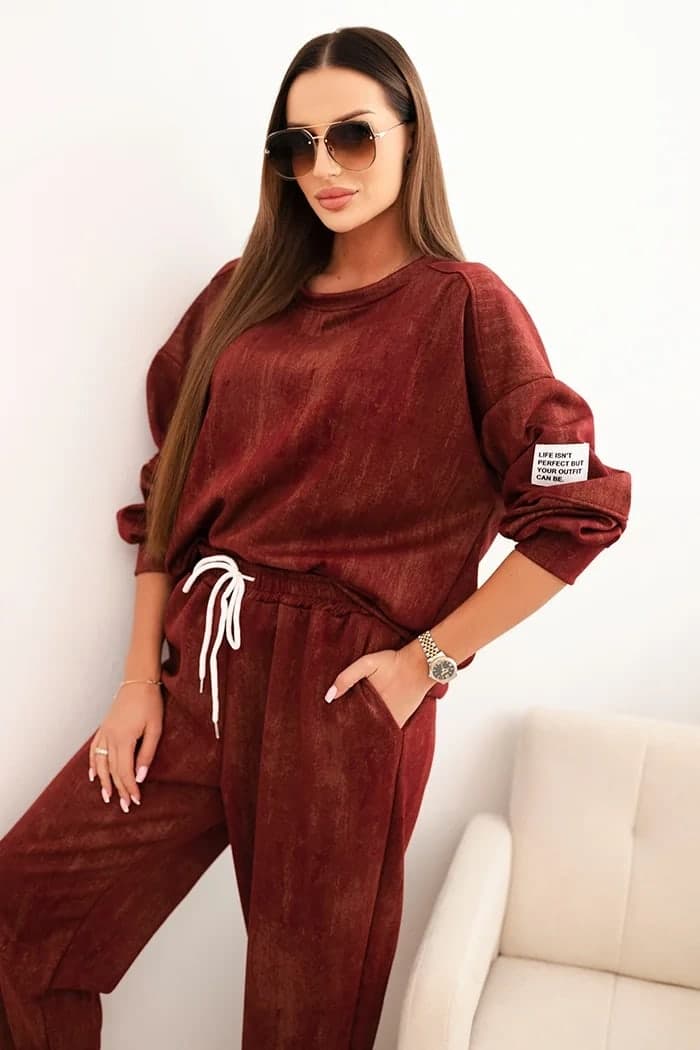 Komplet dresowy damski wiskozowy oversize Merope, kolor Bordowy