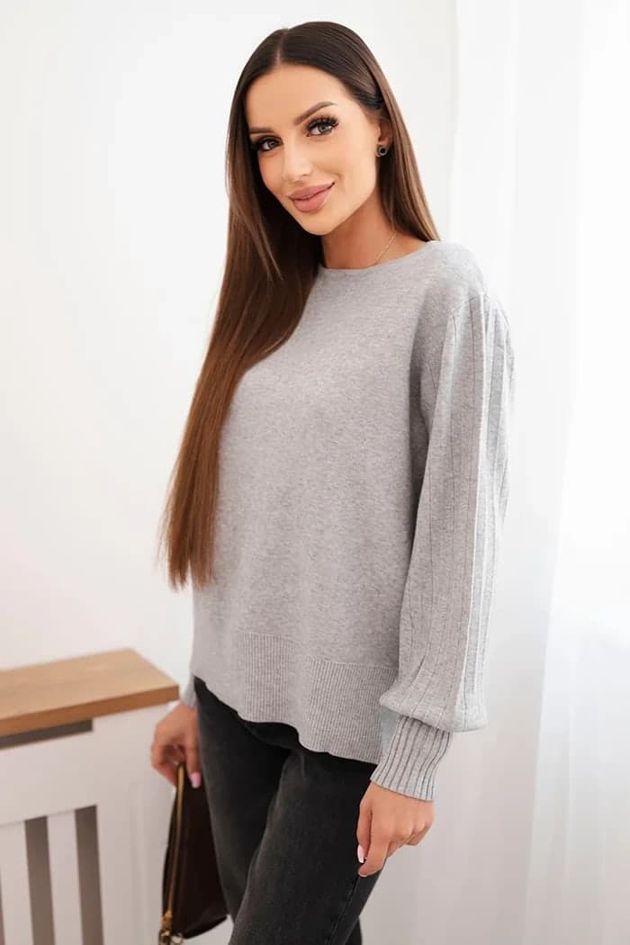 Sweter damski wiskozowy z rozcięciami po bokach Leticia, kolor Szary
