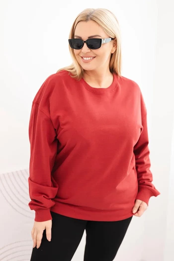 Bluza damska bawełniana basic z okrągłym dekoltem Fresia, kolor Bordowy