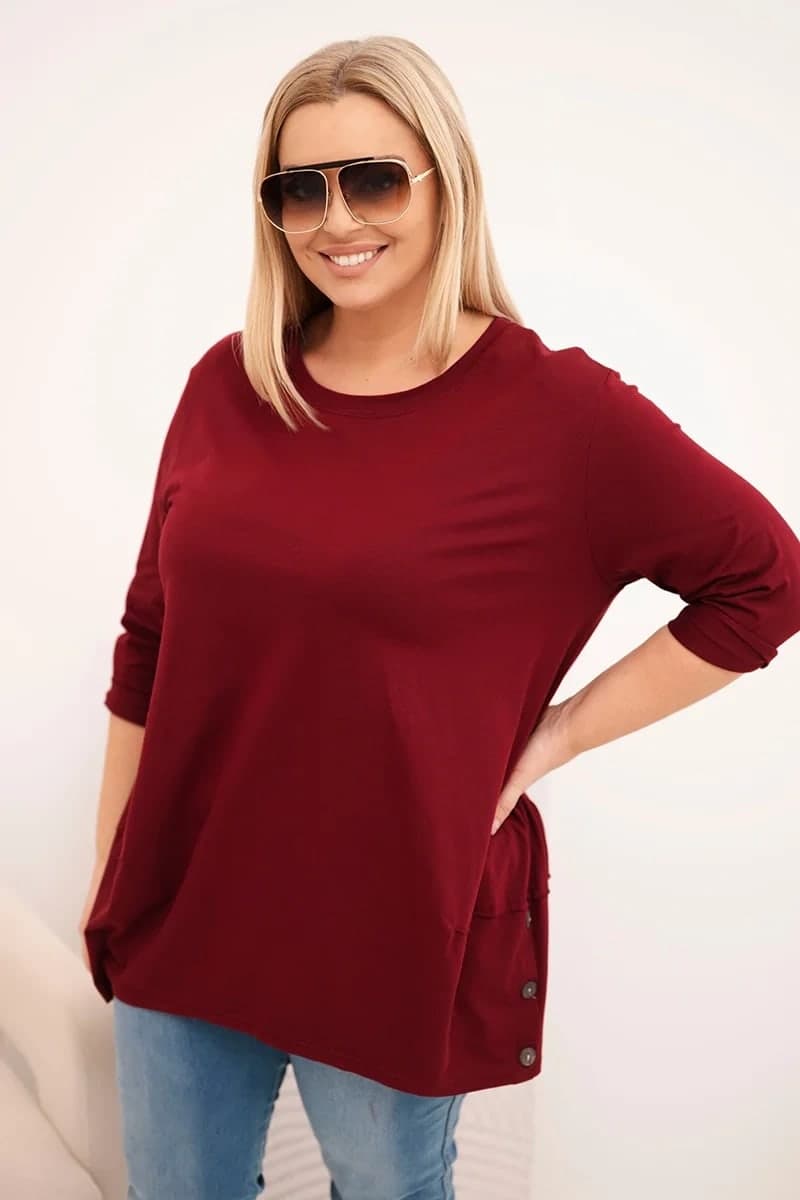 Bluzka damska bawełniana Plus Size z ozdobnymi guzikami Muriel, kolor Bordowy