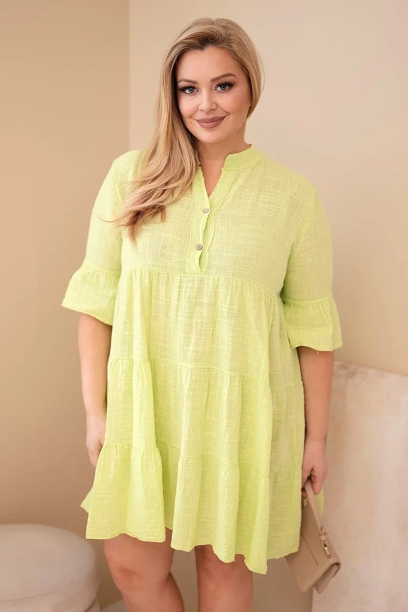Sukienka damska bawełniana plus size z falbanami Luana, kolor Jasny zielony