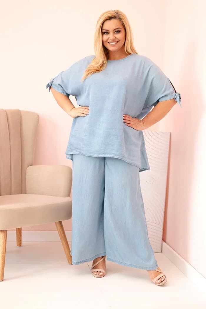 Komplet damski tencel oversize Plus Size Preludio, kolor Jasny jeansowy