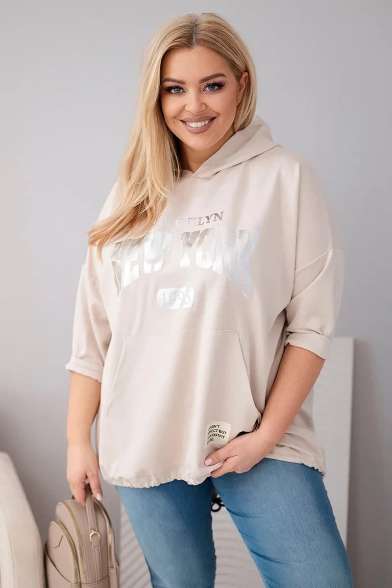Bluza damska wiskozowa z kapturem Plus Size Agnese, kolor Beżowy