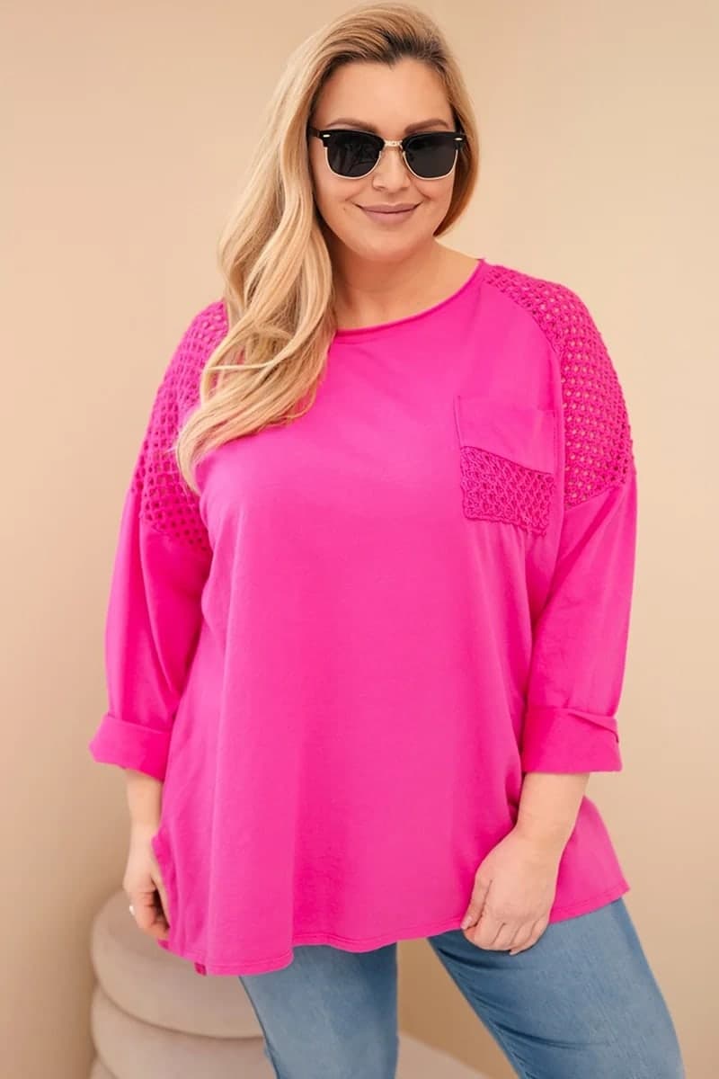 Bluza damska bawełniana plus size oversize Velia, kolor Fuksja