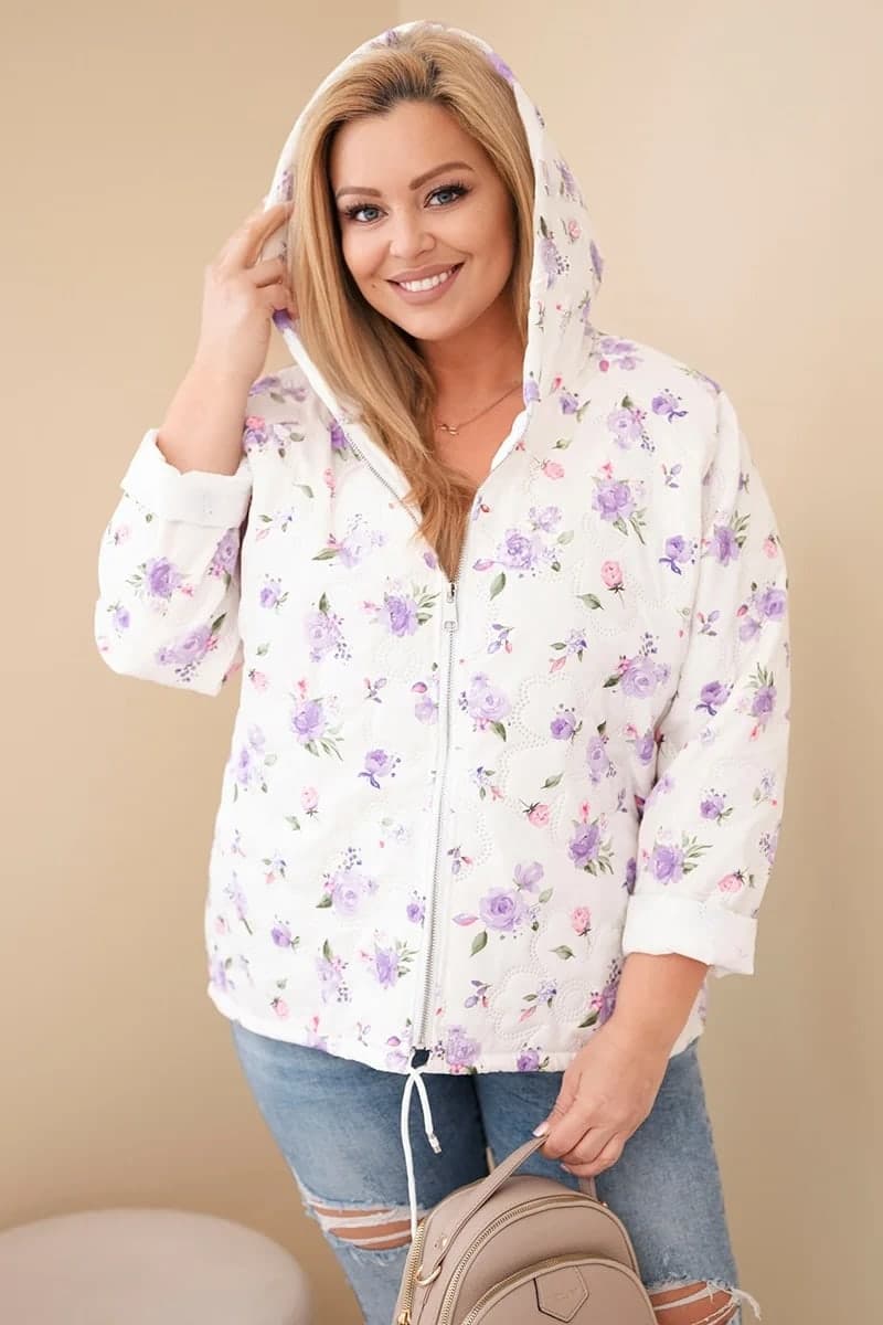 Kurtka damska pikowana w kwiaty Plus Size Bellona, kolor Fioletowy