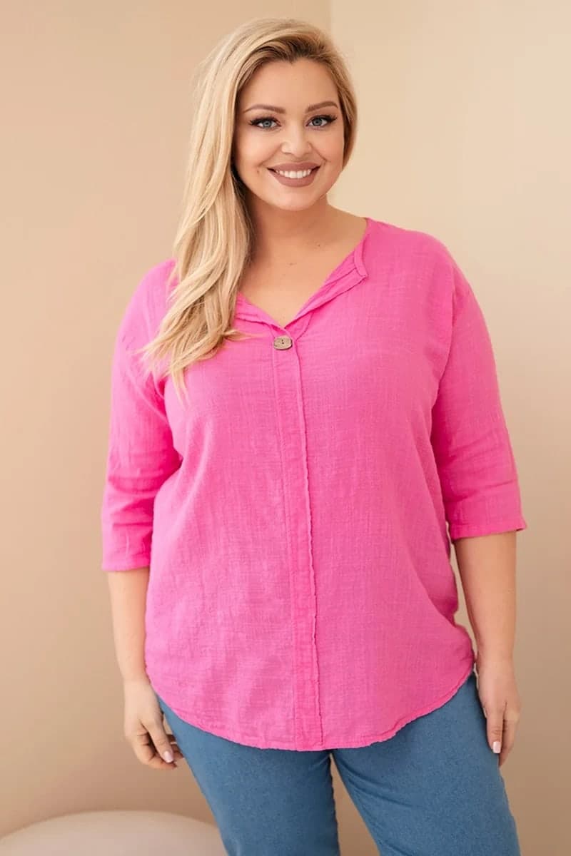 Bluzka damska bawełniana plus size z dekoltem Emmanuelle, kolor Różowy