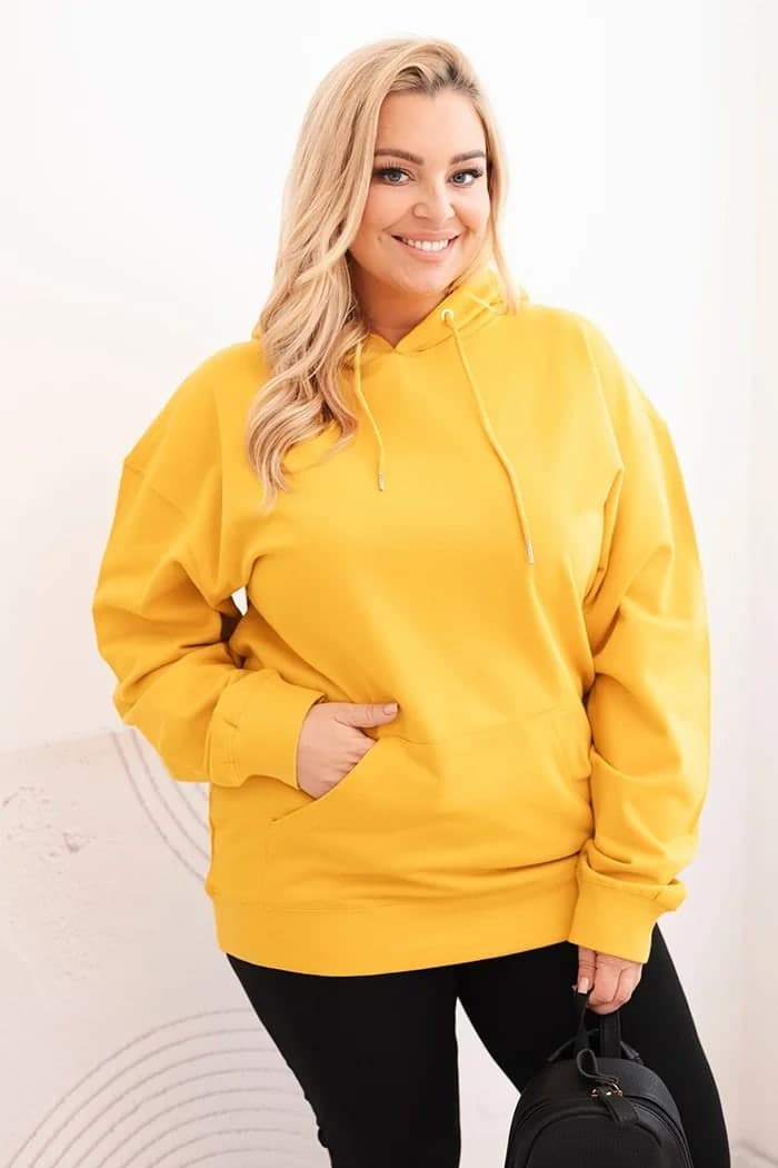 Bluza damska bawełniana plus size z kapturem Sorrento, kolor Musztardowy