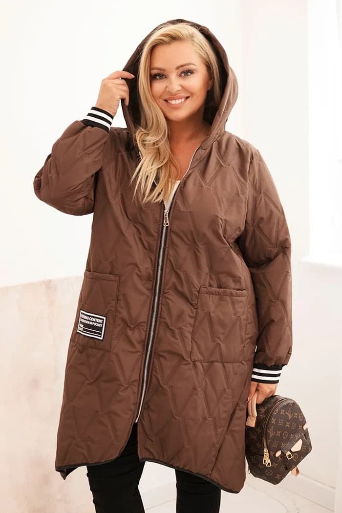 Kurtka damska poliestrowa pikowana plus size Lucilla, kolor Czekoladowy