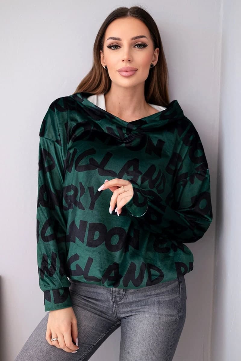 Bluza damska elastyczna oversize z kapturem Romanza, kolor Ciemny zielony