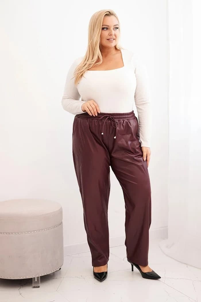 Spodnie damskie ekoskórzane ocieplane plus size Spello, kolor Bordowy