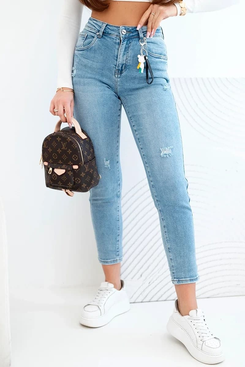 Spodnie damskie jeansowe mom fit z wysokim stanem Quarzo, kolor Jeansowy