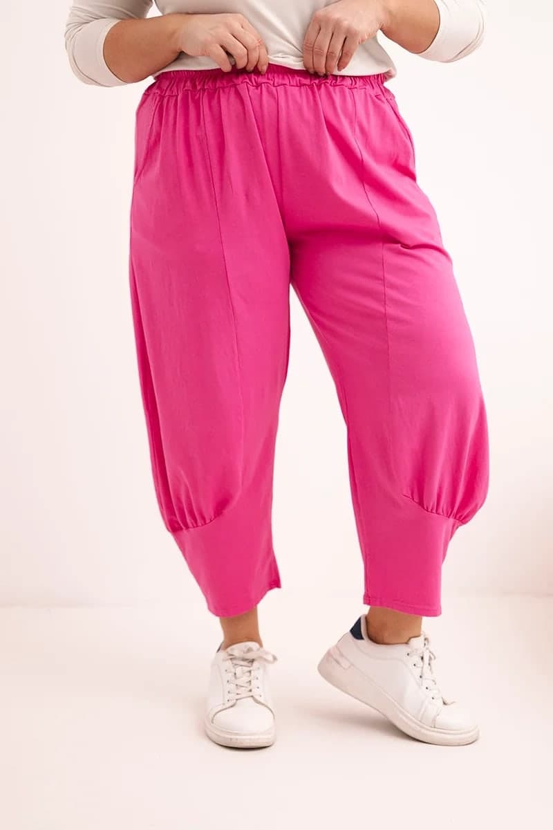 Spodnie damskie bawełniane plus size z gumką w pasie Varenna, kolor Różowy