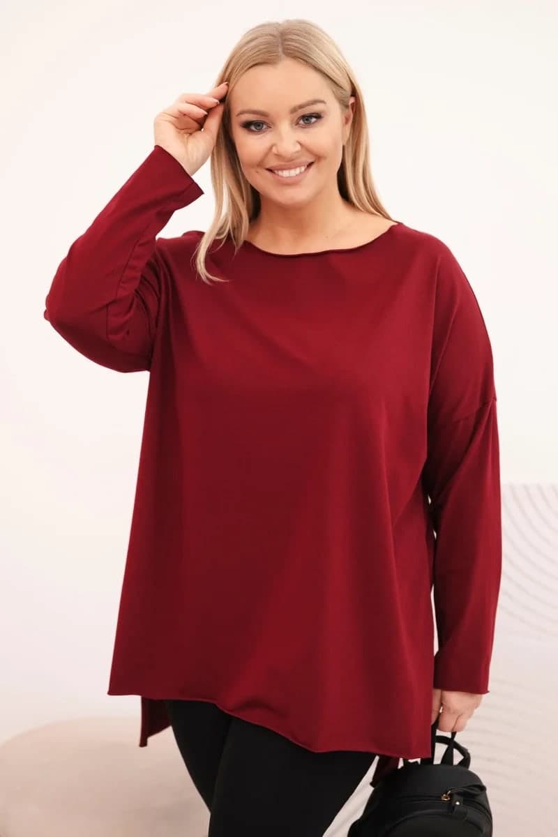 Bluzka damska bawełniana plus size asymetryczna Ofelia, kolor Bordowy
