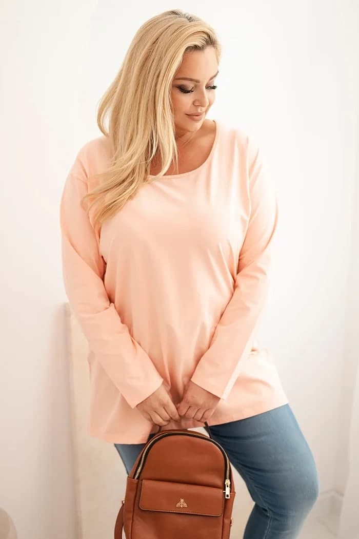 Bluzka damska bawełniana plus size z dekoltem w łódkę Petunia, kolor Morelowy