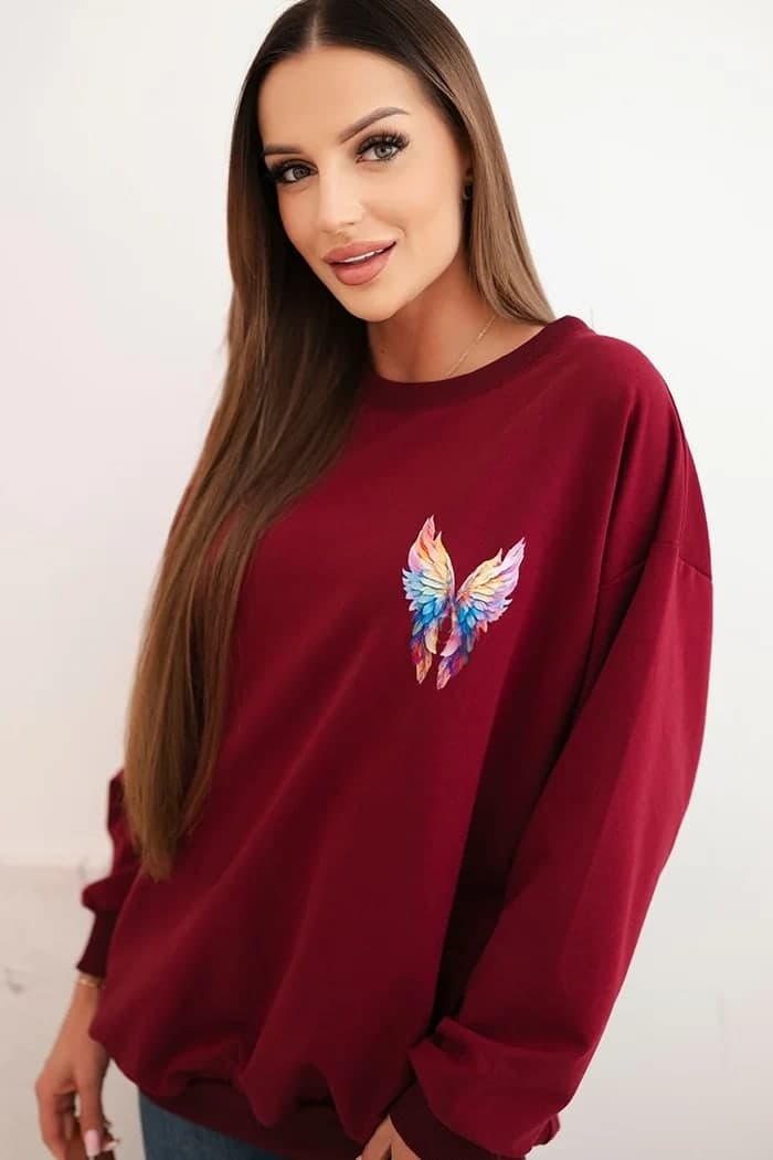 Bluza damska bawełniana oversize z nadrukiem Perla, kolor Bordowy