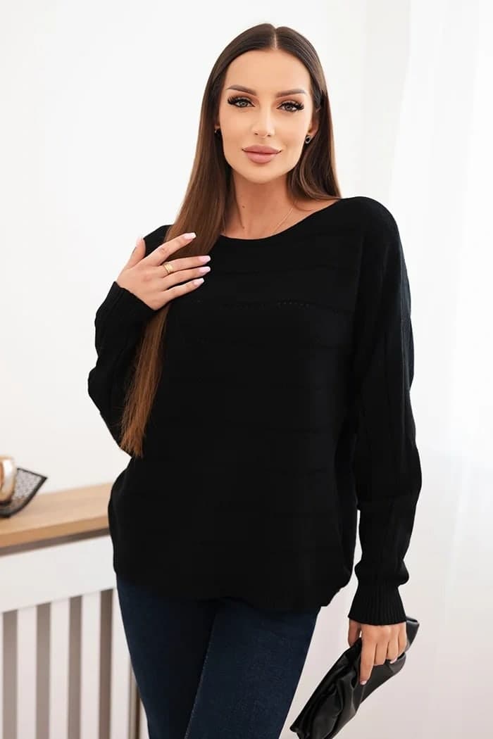 Sweter damski wiskozowy z ażurowym wzorem Myosotis, kolor Czarny