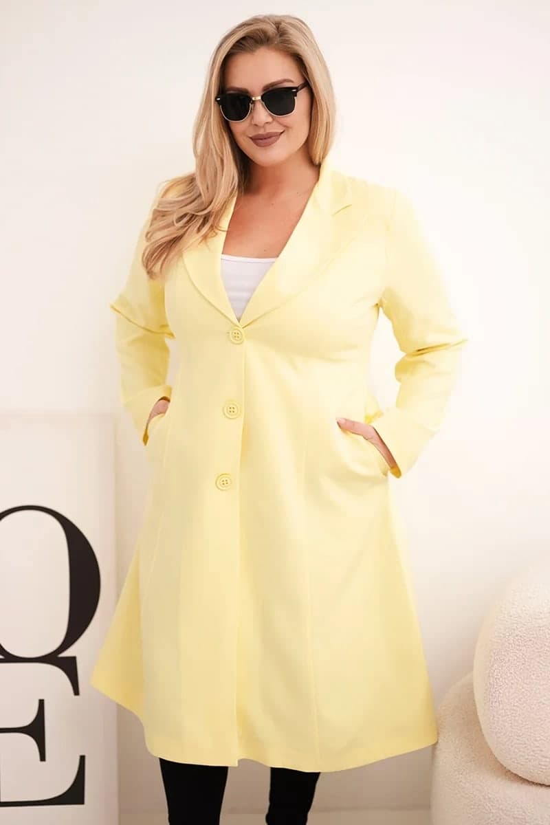 Płaszcz damski poliestrowy klasyczny Plus Size Emozione, kolor Żółty