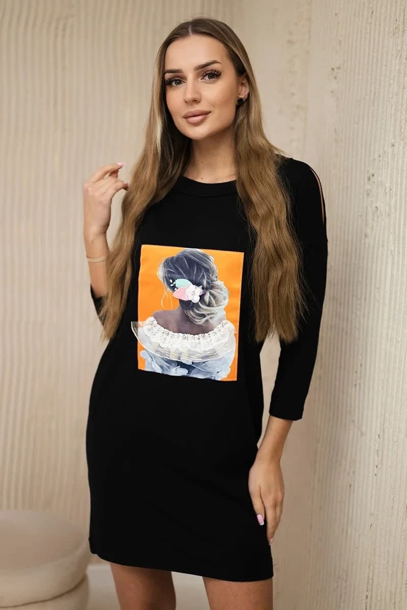 Sukienka damska bawełniana z grafiką 3D Giuseppina, kolor Czarny