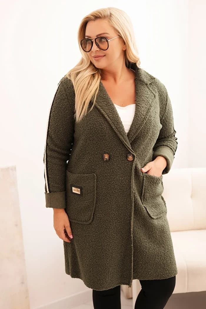 Płaszcz damski poliester oversize z kieszeniami Bergamotta, kolor Khaki