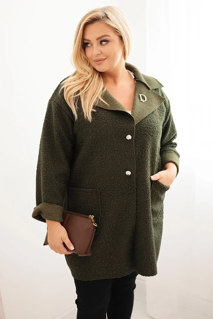Płaszcz damski z wełną oversize z kieszeniami Marcella, kolor Khaki
