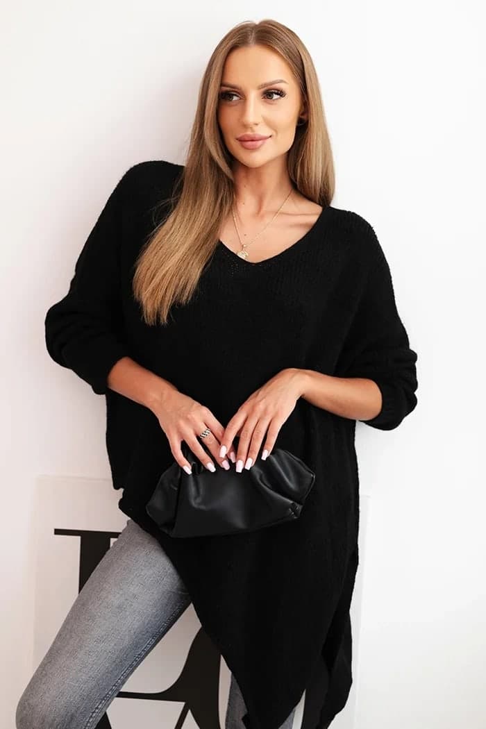 Sweter damski dzianinowy asymetryczny Plus Size Rita, kolor Czarny