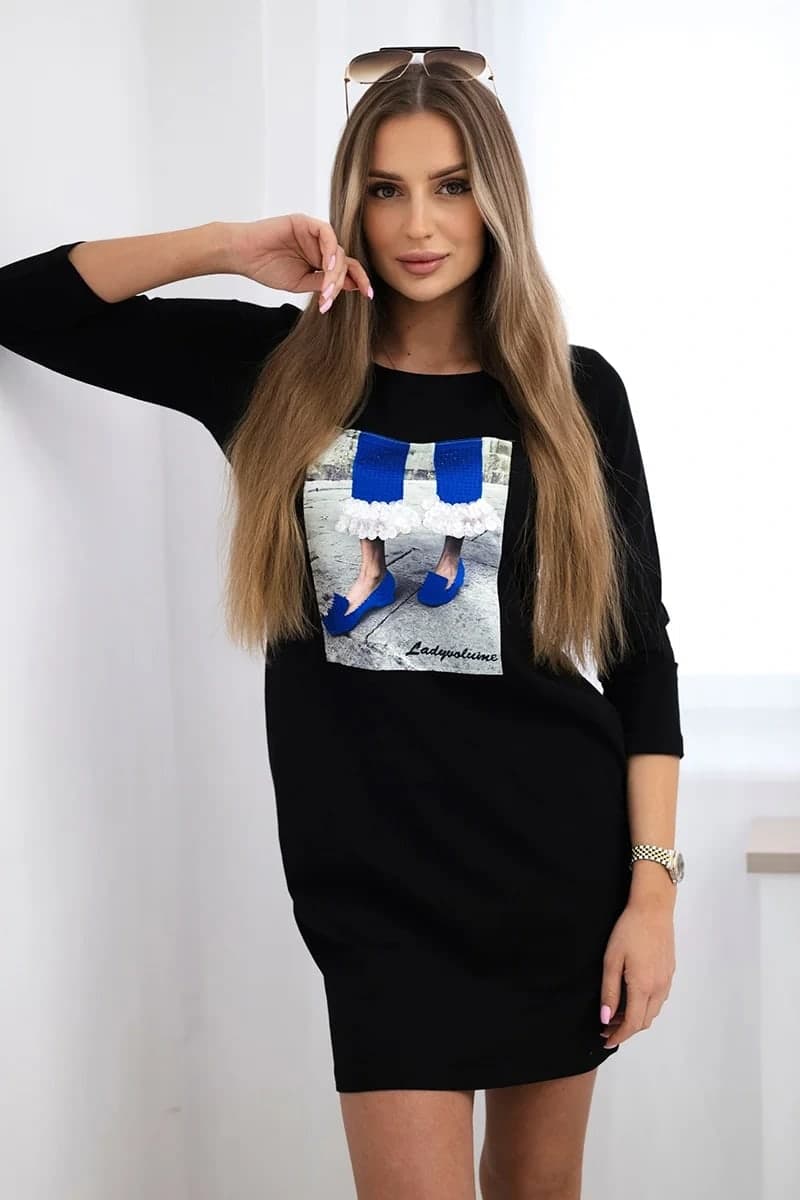Sukienka damska bawełniana z grafiką 3D Diamante, kolor Czarny