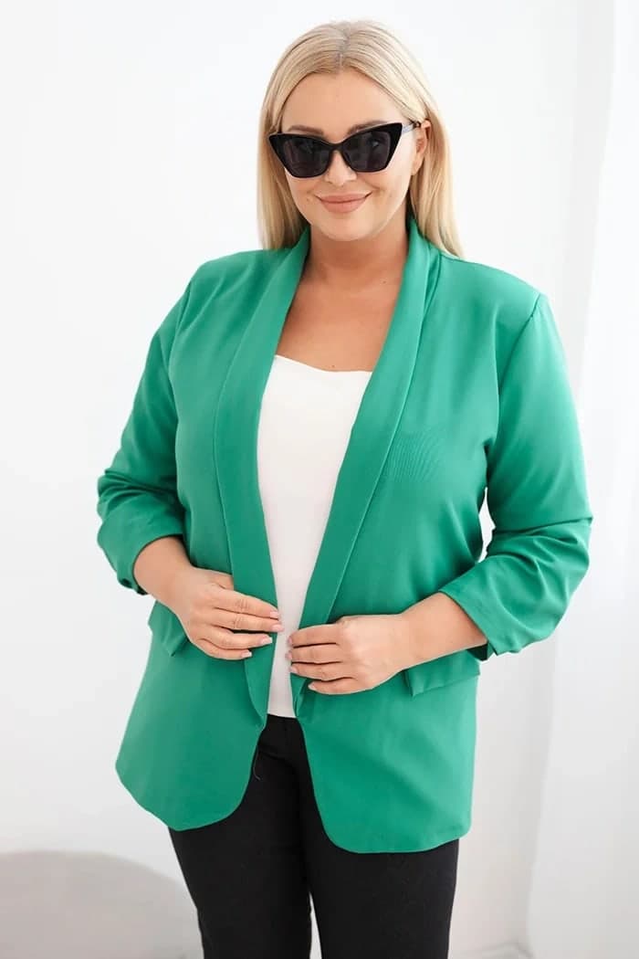 Marynarka damska poliestrowa plus size bez zapięcia Merano, kolor Zielony