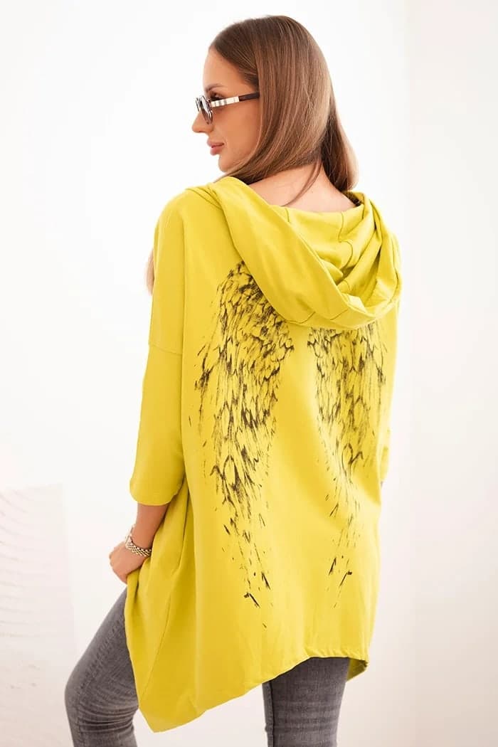Bluza damska bawełniana z nadrukiem skrzydeł Dominique, kolor Kiwi