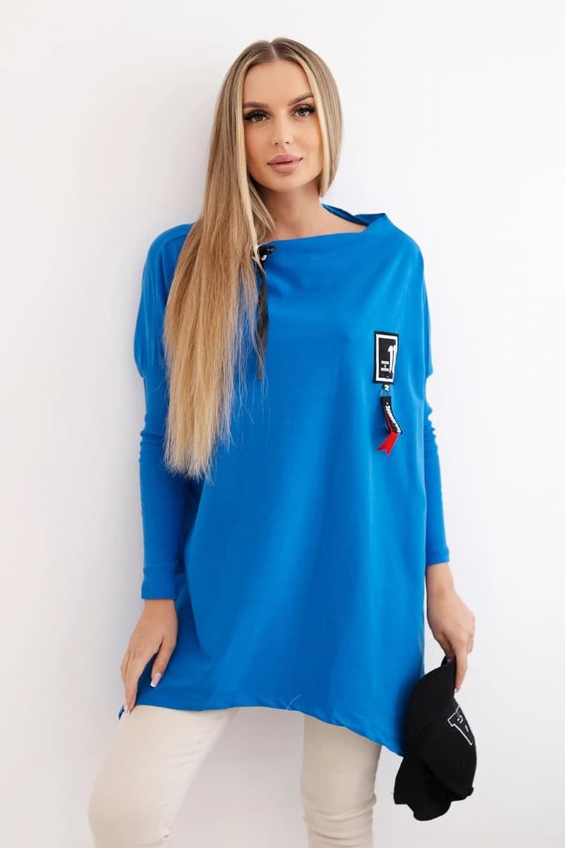 Bluza damska bawełniana oversize z asymetrycznymi bokami Ghislaine, kolor Chabrowy