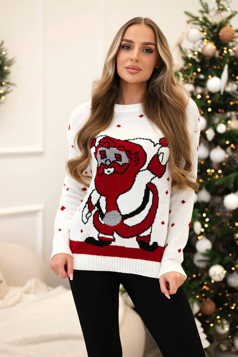 Sweter damski akrylowo wełniany z długim rękawem Malva, kolor Ecru