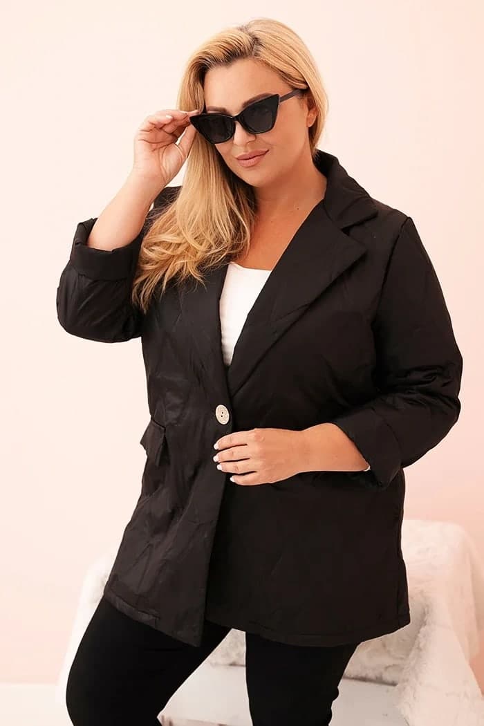 Kurtka damska pikowana plus size z kołnierzem Dolores, kolor Czarny
