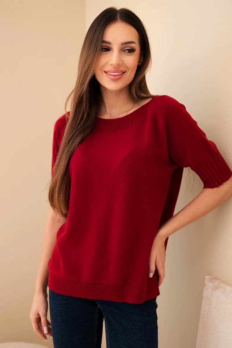 Sweter damski wiskozowy z krótkim rękawem oversize Soave, kolor Bordowy
