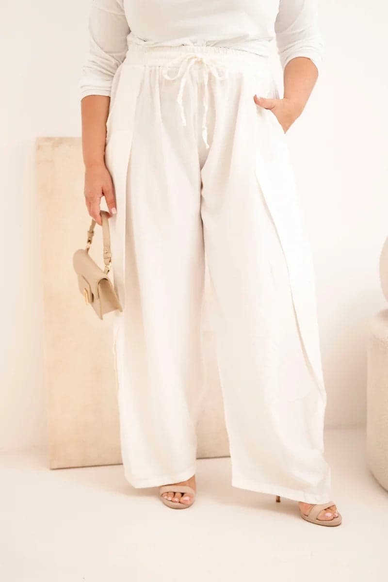 Spodnie damskie bawełniane plus size z gumką Plus Size Melisande, kolor Ecru