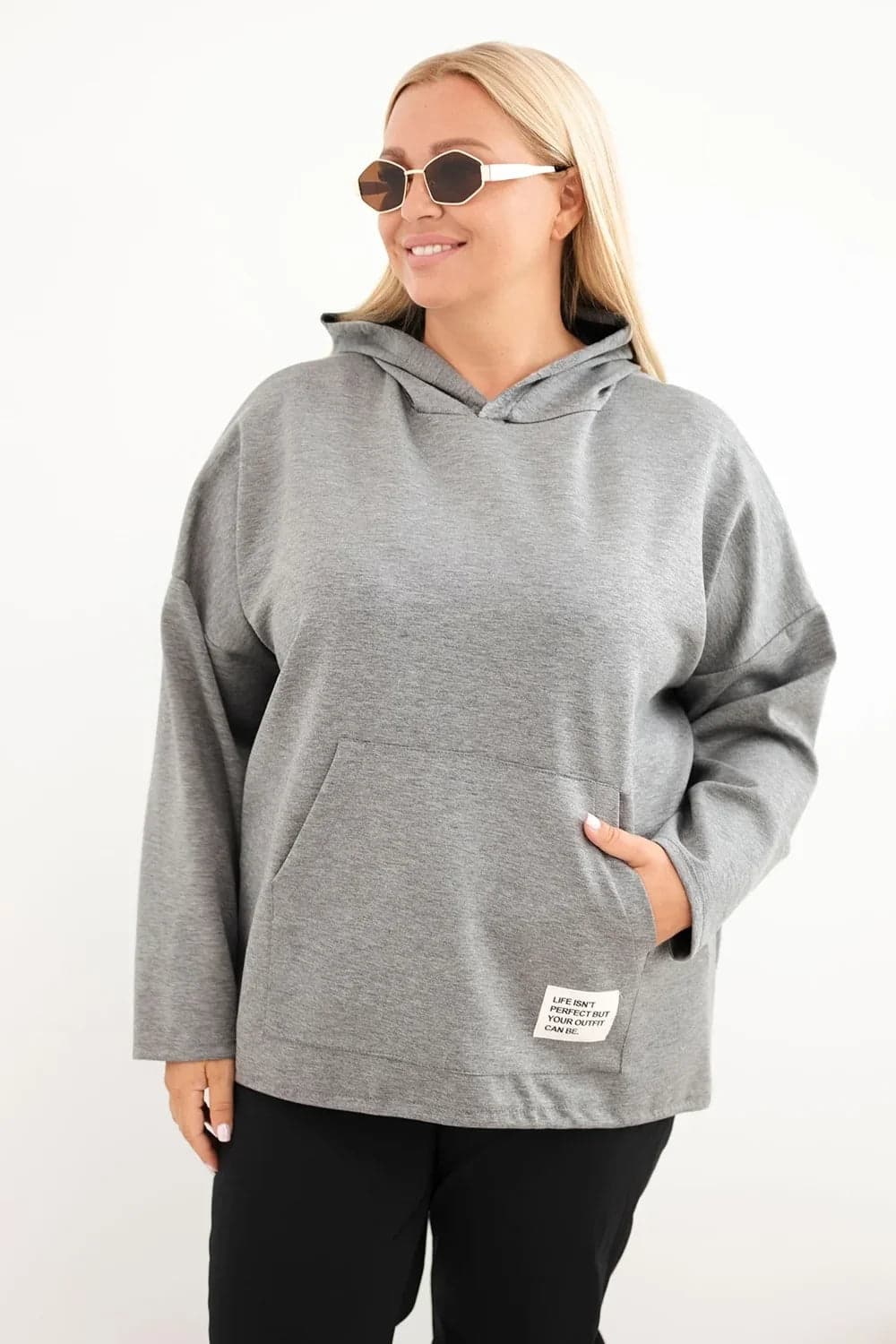Bluza damska wiskozowa oversize z kapturem Siena, kolor Grafitowy melanż