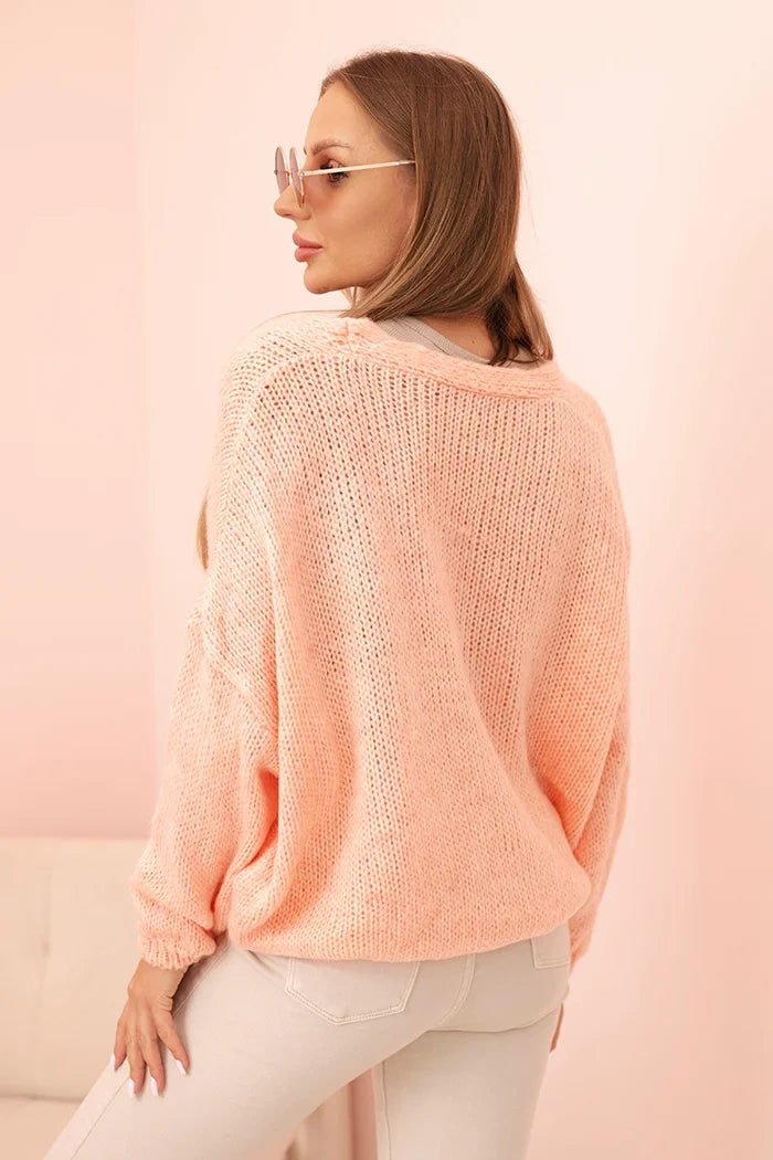 damskie brązowy sweter v neck z guzikami uniwersalny