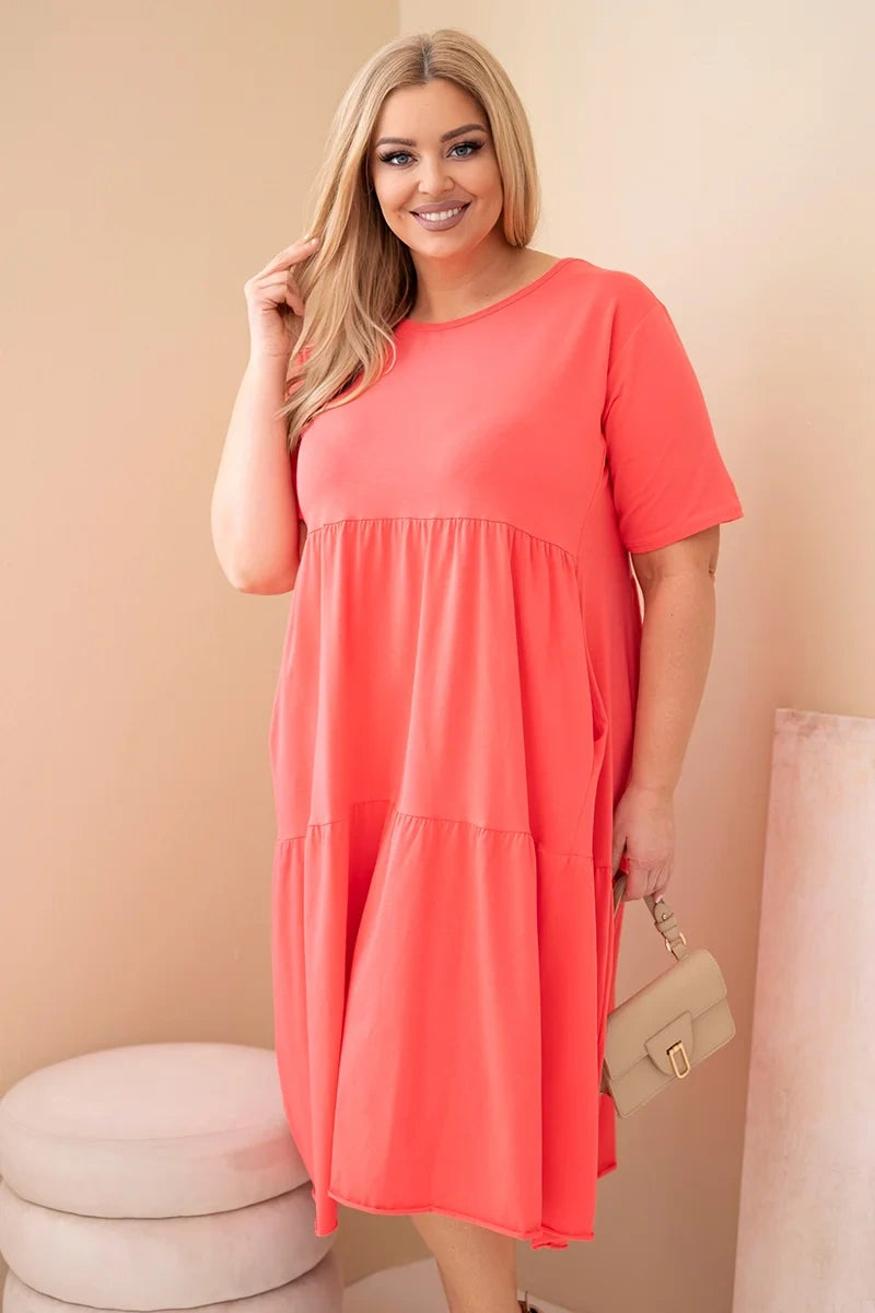 Sukienka damska bawełniana Plus Size z krótkim rękawem i falbaną Felice